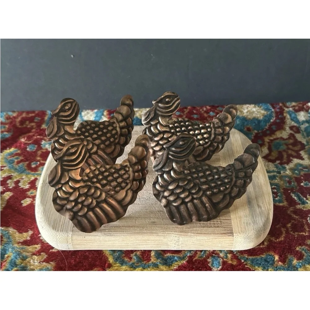 Pier 1 Thanksgiving Turkey Napkin Rings‎ Set Of 4 Copper Color Metal Holiday